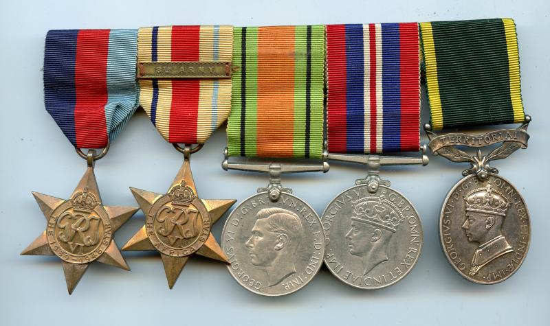 WW2 Territorial Group of 5 Medals To Cpl W. H. Sankey, Royal Hampshire Regiment