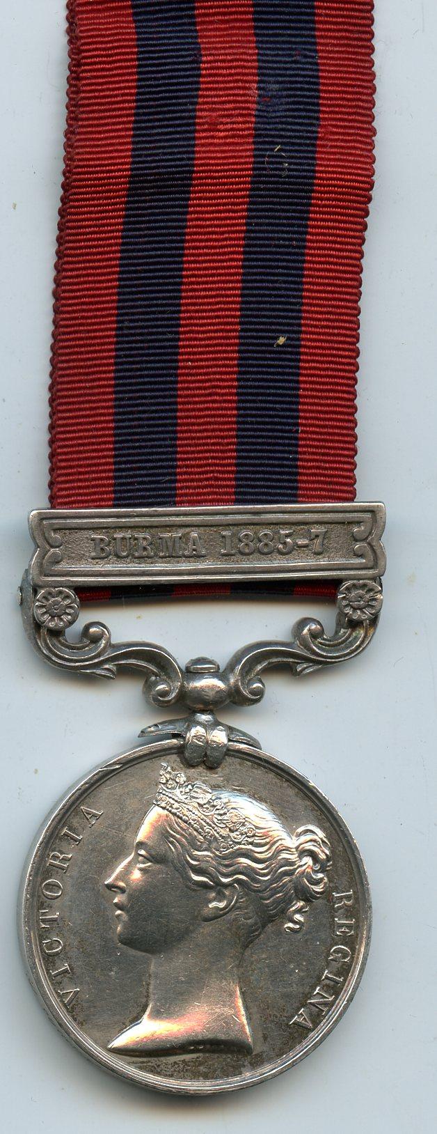 India General Service Medal Burma 1885-87 To Pte C White, Hampshire Regiment