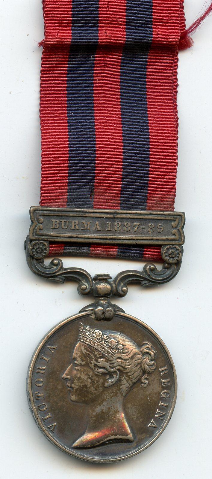 India General Service Medal 1854 1 Clasp Burma 1885-7 To Pte C Whitmore, Norfolk Regiment