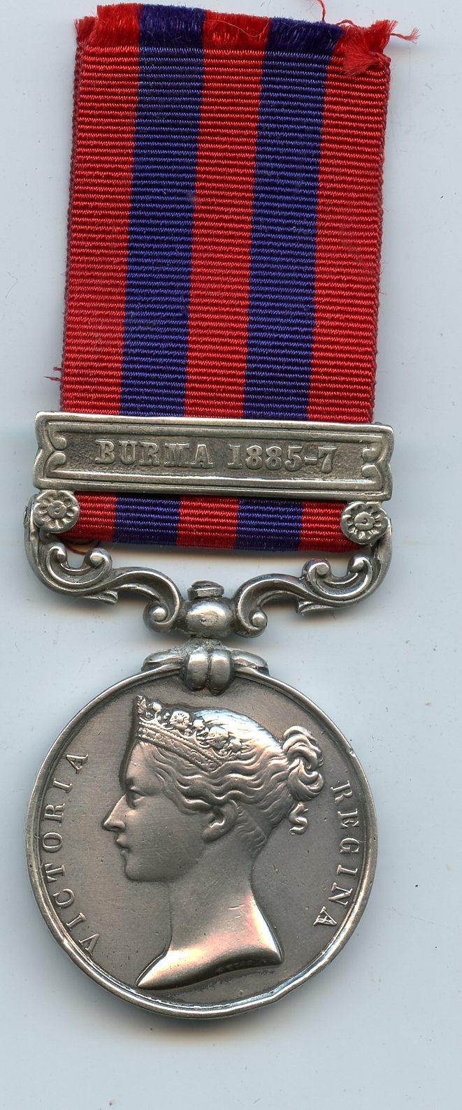 India General Service Medal 1854 1 Clasp Burma 1885-7 To Pte George Williams, 2nd Royal West Surrey Regiment