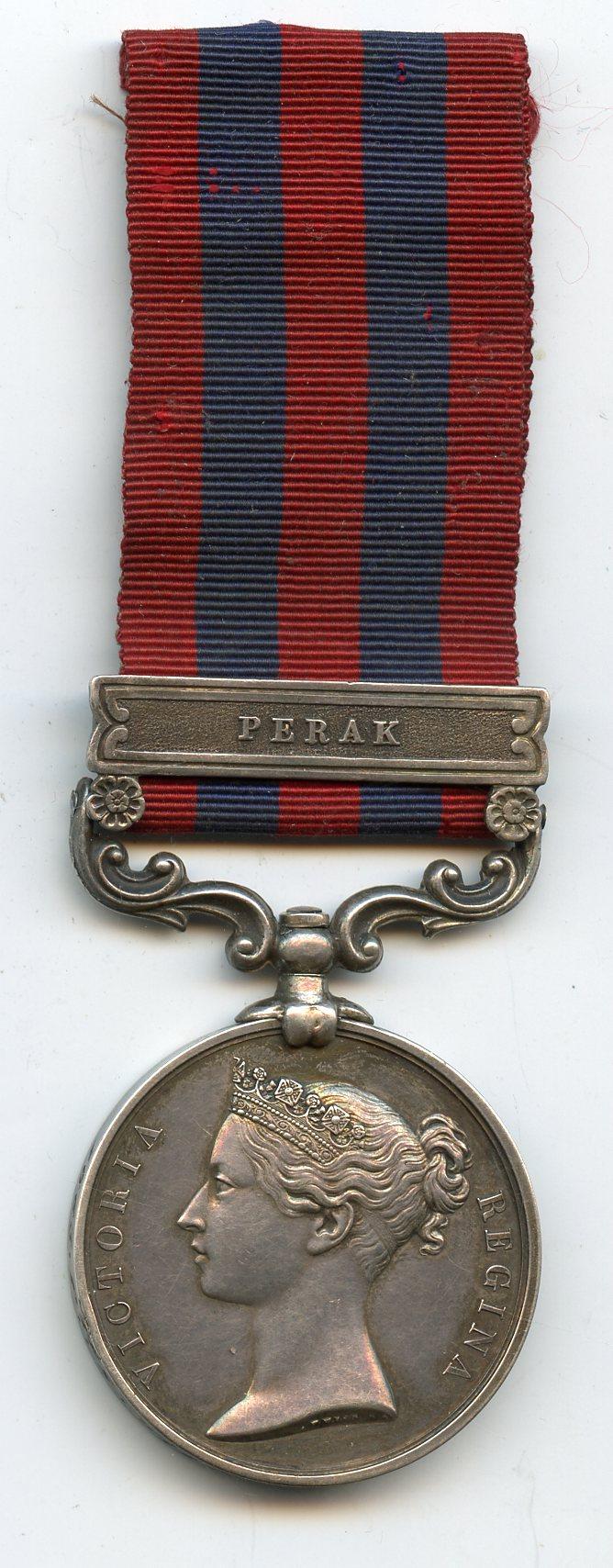 India General Service Medal 1854 Perak To Pte Samuel Wilkinson, Buffs (Royal East Kent Regiment)