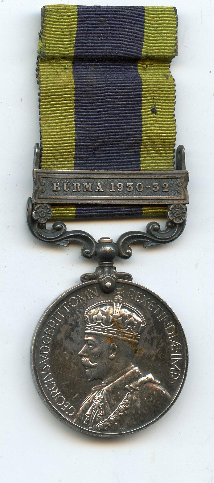 India General Service Medal Burma 1930-32  To Pte F.S Eddy, OXF. & BUCKS. L.I.