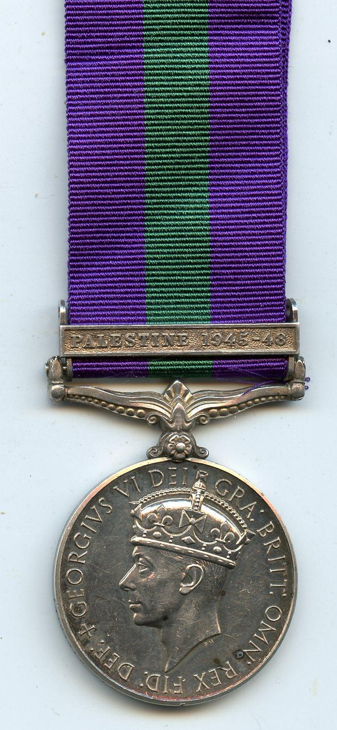 General Service Medal 1918-62 : 1 Clasp : Palestine 1945-48 To Rifleman A. J. Jenner, King's Royal Rifle Corps