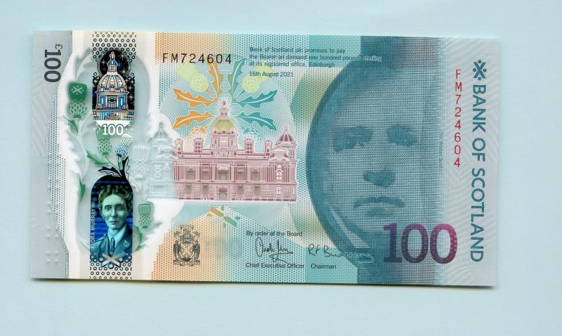 Bank of Scotland  New Polymer  Dr Flora Murray Commemorative £100 One Hundred Pounds Note 16th August 2021