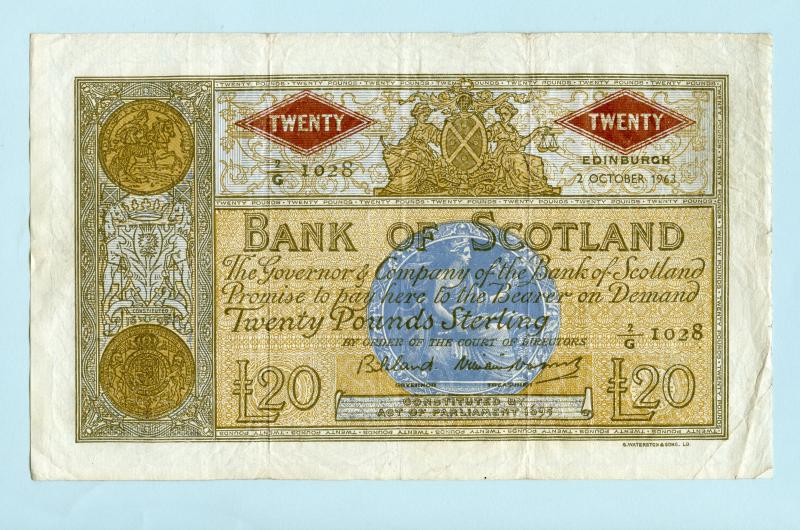 Bank of Scotland £20 Twenty Pounds Note Dated 2nd October 1963