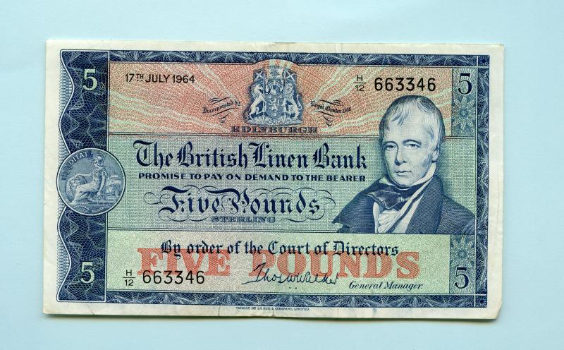 British Linen Bank Five Pounds Banknote Dated 17th July 1964