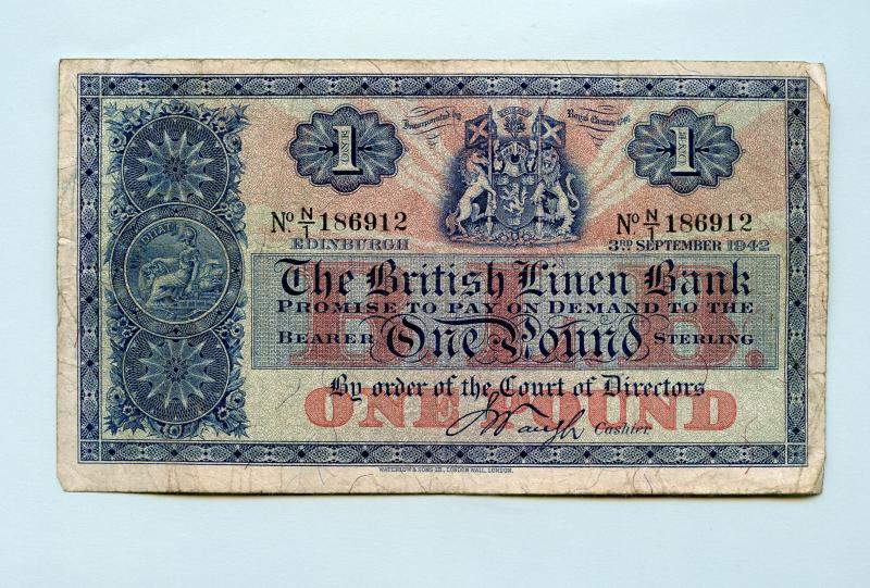British Linen Bank  £1 One Pound Banknote Dated 3rd September 1942