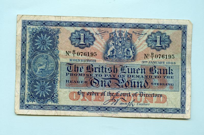 British Linen Bank  £1 One Pound Banknote Dated 3rd January 1944