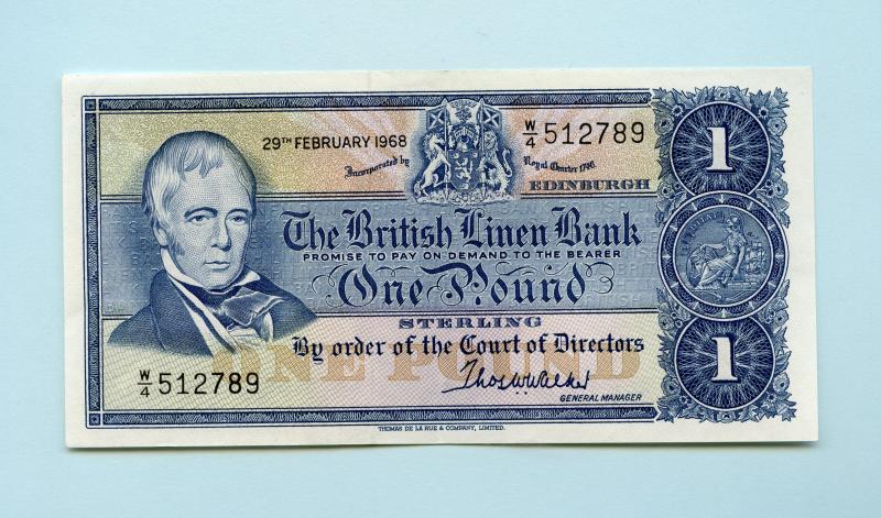 British Linen Bank  £1 One Pound Banknote Dated 29th February 1968