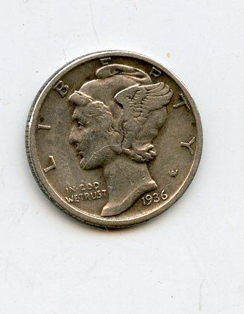 U.S.A Silver Dime Coin Dated 1936