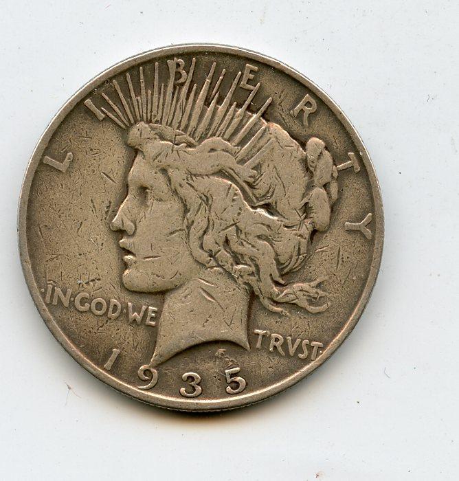 U.S.A. Silver One Dollar Coin Dated 1935 S