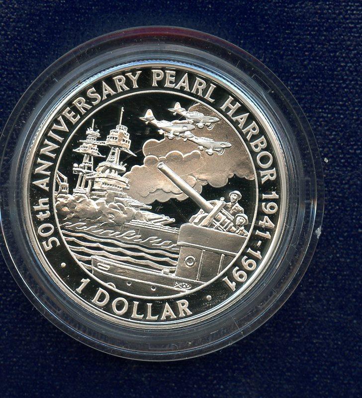 1991 Solomon Islands 50th Anniversary Pearl Harbour Silver Proof  $1 One Dollar Coin