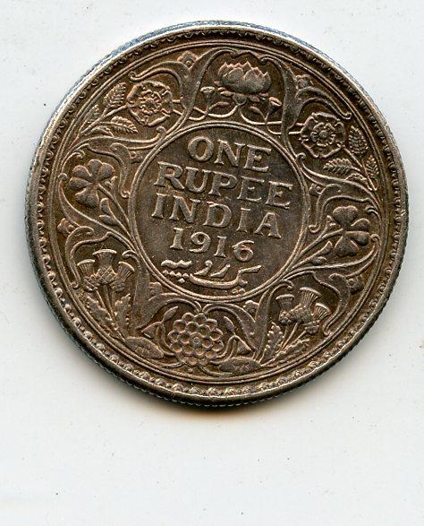 India  One Rupee Coin Dated 1916