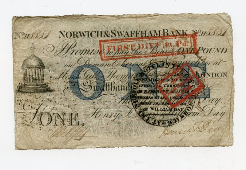 England  Norwich & Swaffham Bank, Provinial  £1, One Pound Note 1825