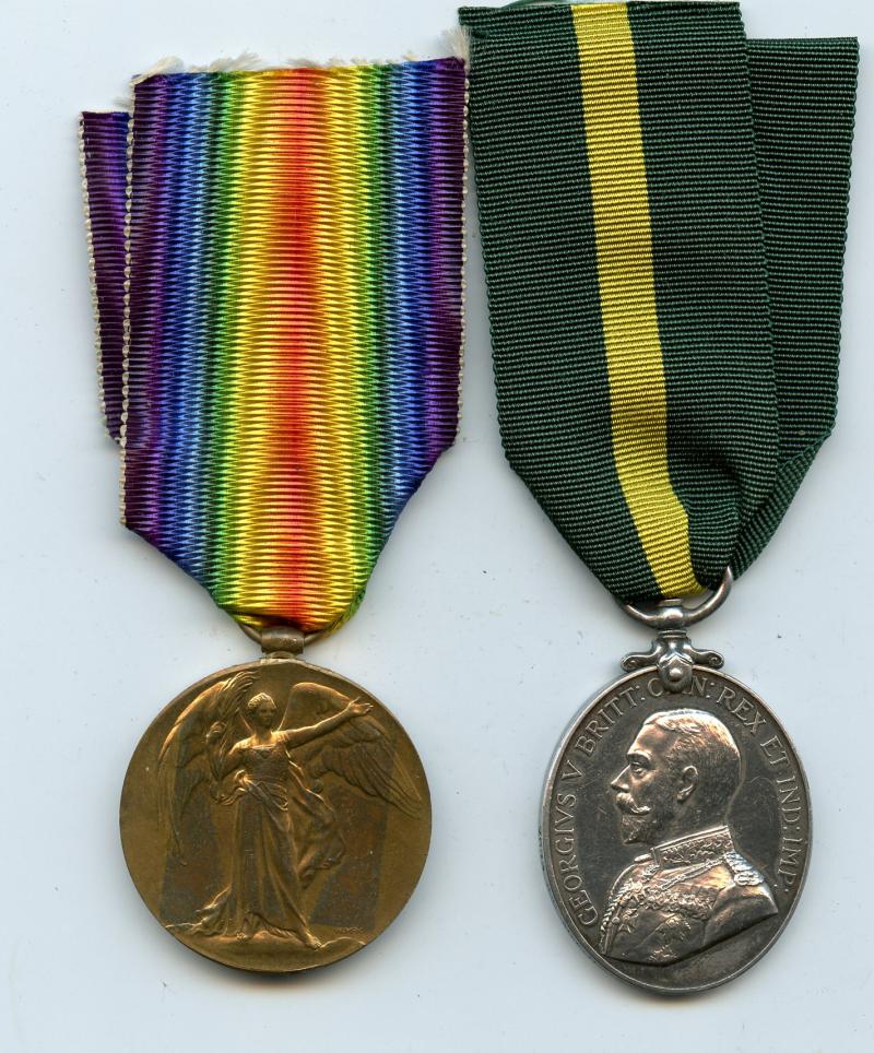 Territorial Force Efficency Medal & Victory Medal to Sgt & Lieut  Martin Francis Drinkwater, Duke of Lancasters Own Yeomanry