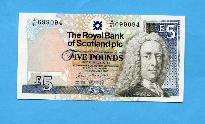 Royal Bank of Scotland  £5 Five  Pounds Note Dated 13th December 1988