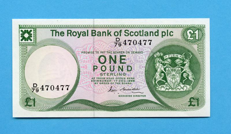 Royal Bank of Scotland  £1 One Pound Note  Dated 17th December 1986