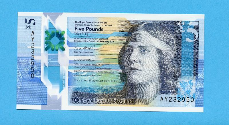 Royal Bank of Scotland £5 Five Pound Note First Polymer Note Dated 11th February 2016