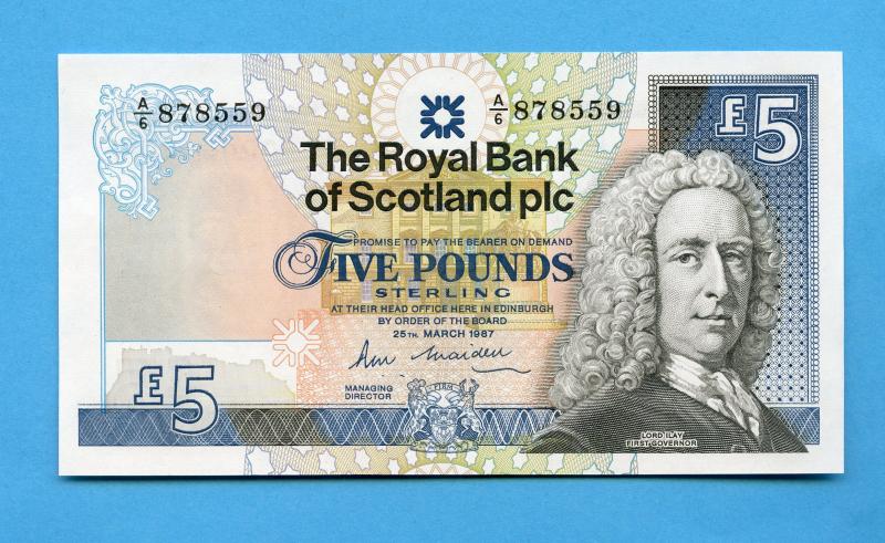 Royal Bank of Scotland  £5 Five  Pounds Note Dated 25th March 1987