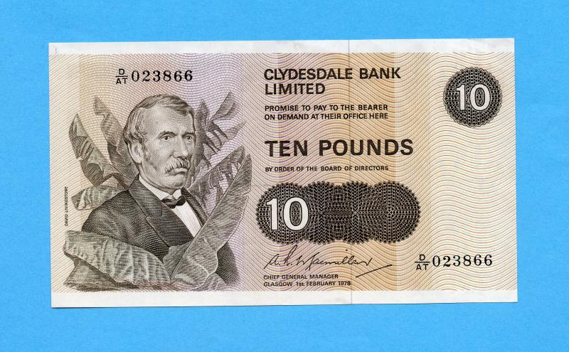 The Clydesdale Bank  £10 Ten Pounds Banknote Dated 1st February 1978