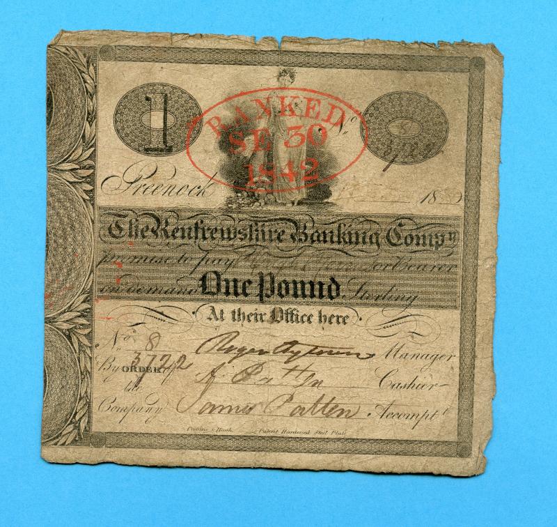 Scotland The Renfrewshire Banking Company  One Pound Note 1840
