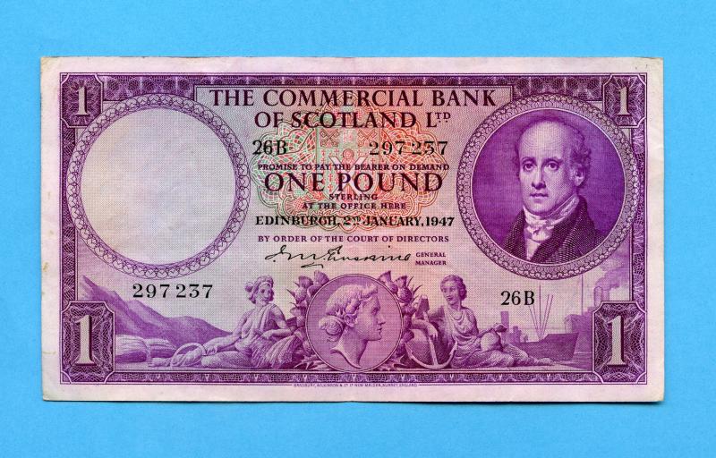 The Commercial Bank of Scotland  £1 One Pound Note Dated 2nd January 1947