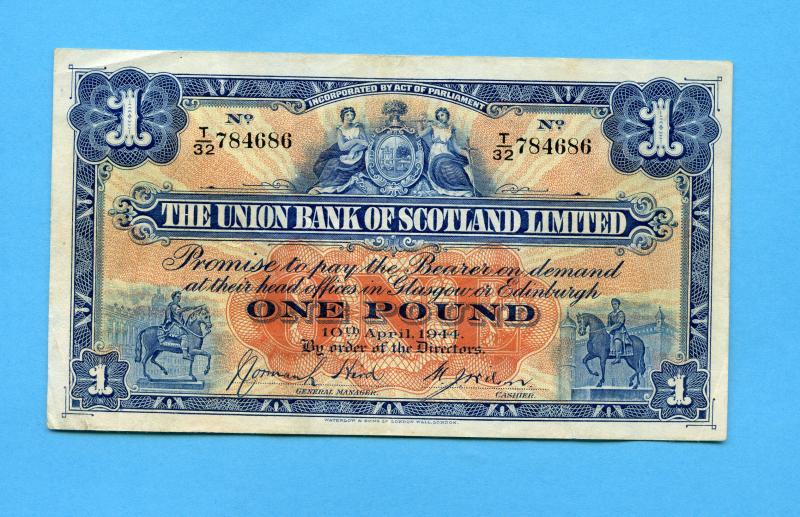 The Union Bank of Scotland £1 One Pound Banknote Dated 10th April 1944