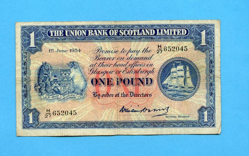 The Union Bank of Scotland £1 One Pound Banknote Dated 1st June 1954