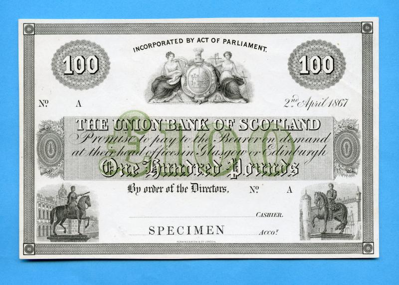 Union Bank of Scotland, Specimen £100,Banknote  2 April 1867,