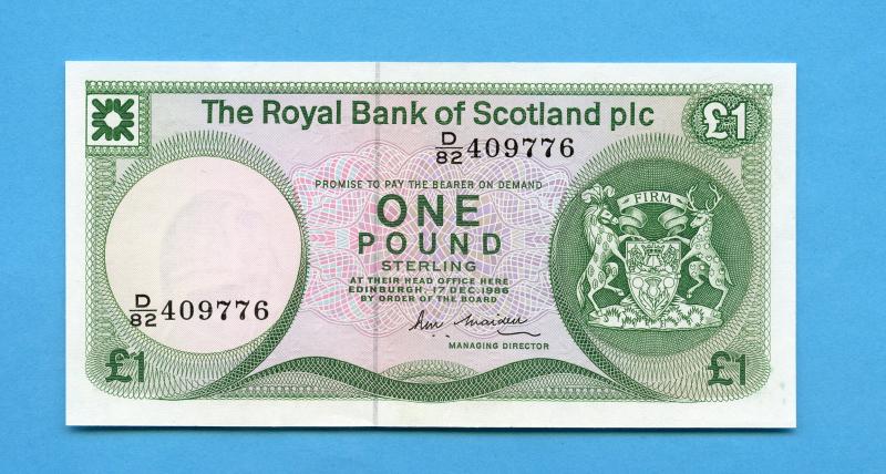 Royal Bank of Scotland   £1 One Pound Note Dated 1st May 1986