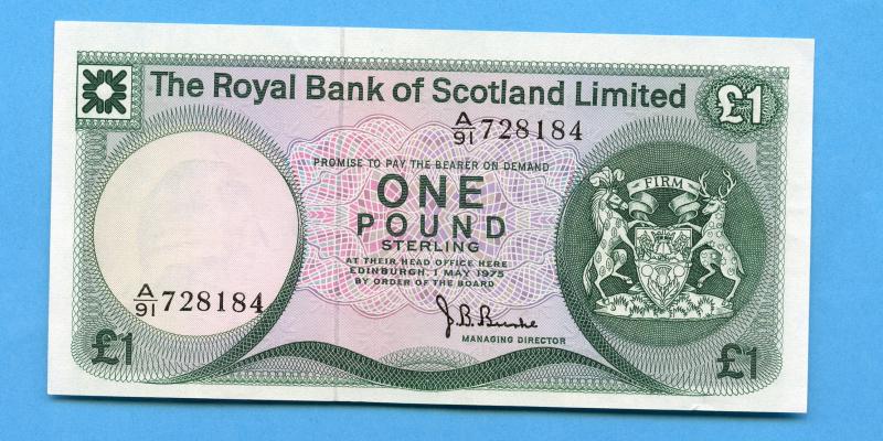 Royal Bank of Scotland £1 One Pound Note  Dated 1st May 1975