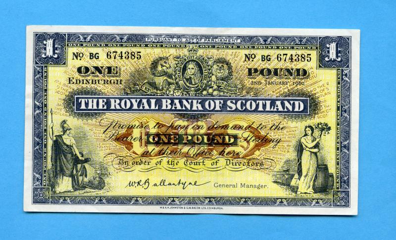 Royal Bank of Scotland   £1 One Pound Note Dated 2nd January 1962