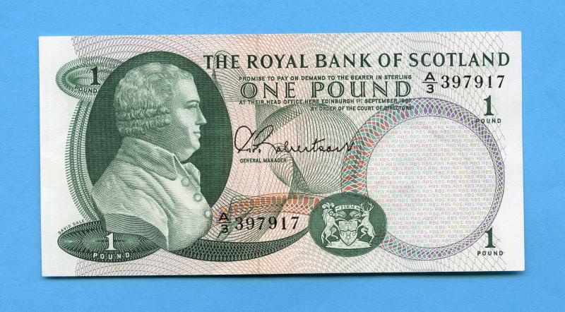 Royal Bank of Scotland £1 One Pound Note  Dated 1st September 1967