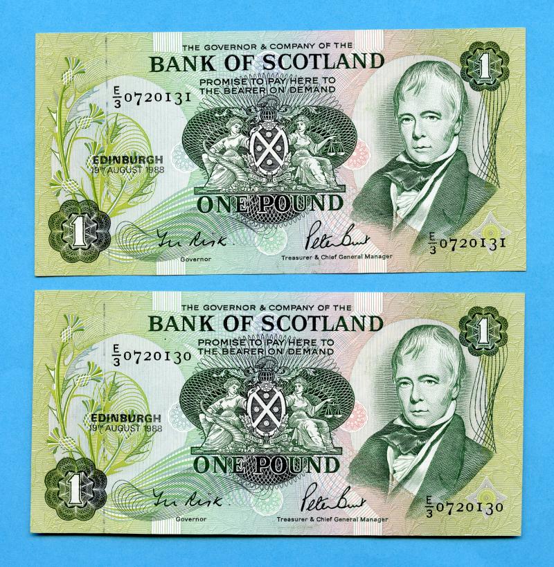 Pair of Bank of Scotland £1 One Pound Notes