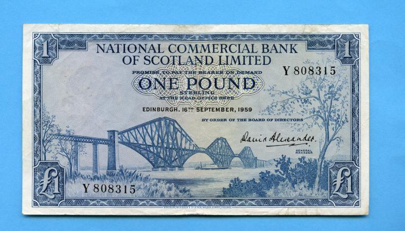 National Commercial Bank of Scotland  £1 One Pound Banknote Dated 16th September 1959