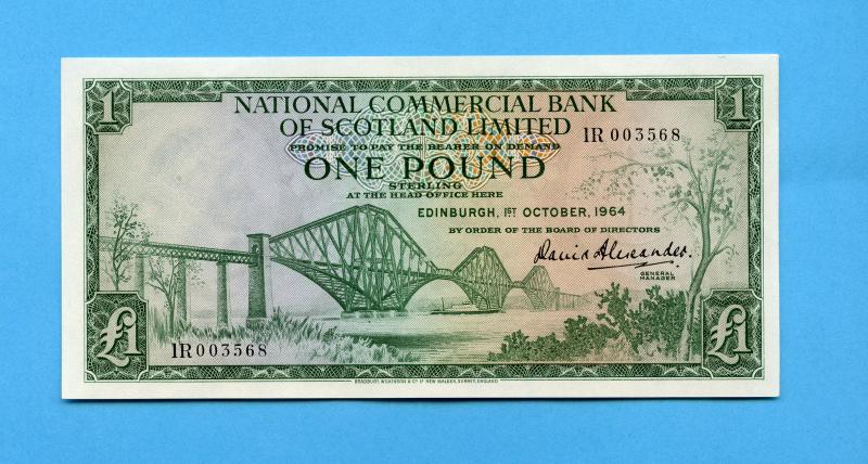 National Commercial Bank of Scotland  £1 One Pound Banknote Dated 1st October 1964