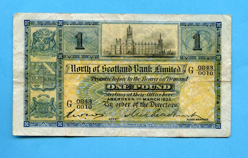 North of Scotland Bank One Pound Note Dated 1st March 1932