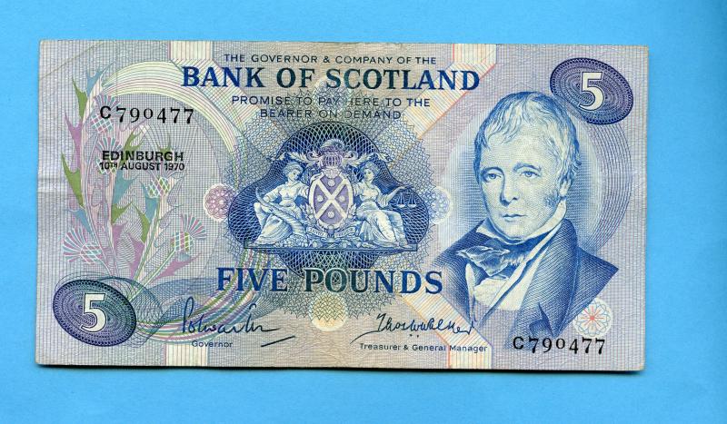 Bank of Scotland  £5 Five Pounds Note Dated 10th August 1970