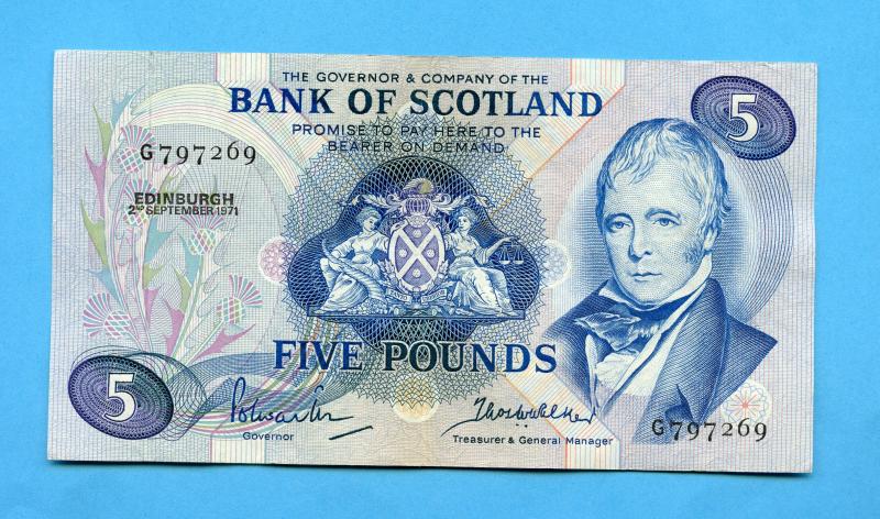 Bank of Scotland  £5 Five Pounds Note Dated 2nd September 1971