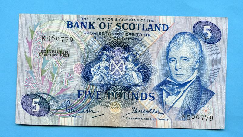 Bank of Scotland  £5 Five Pounds Note Dated 2nd September 1971