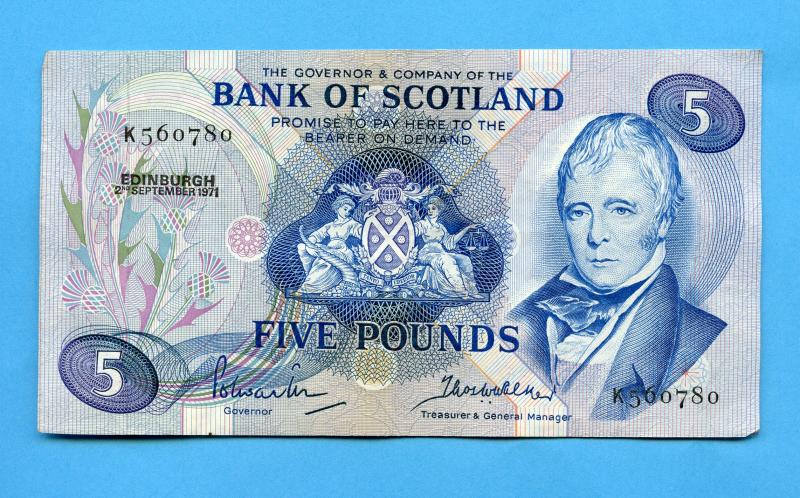 Bank of Scotland  £5 Five Pounds Note Dated 2nd September 1971