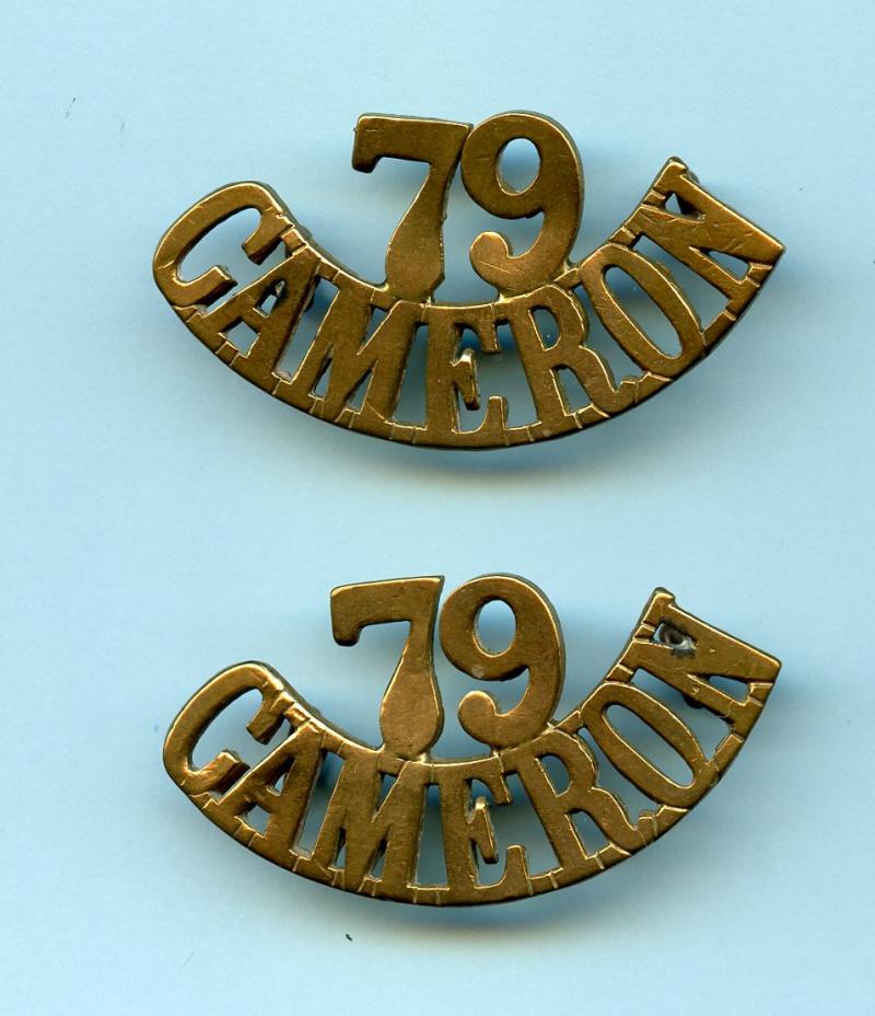 Pair of 79 Cameron Highlanders  Brass Shoulder Title Badges