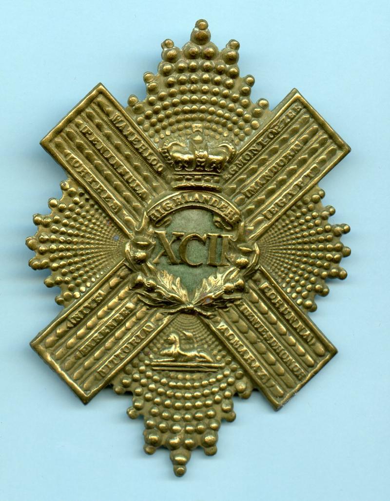 92nd Gordon Highlanders  Uniform Cross Belt Plate Badge