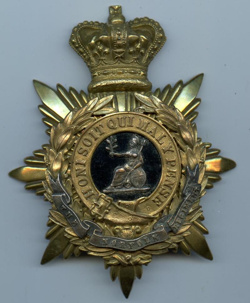Norfolk Regiment QVC Officers Blue Cloth Helmet Plate  Badge