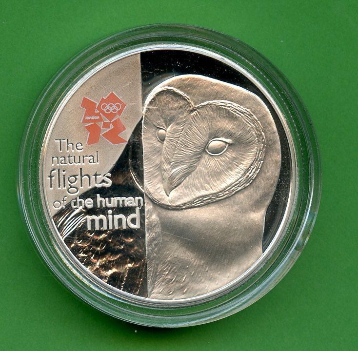 UK 2010 Olympic Celebration of Britain: Barn Owl Silver Proof £5 Five Pound Coin