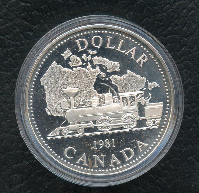 Canada 1981  Silver Proof Trans  Railway Centennial  Silver  One Dollar $1 Coin