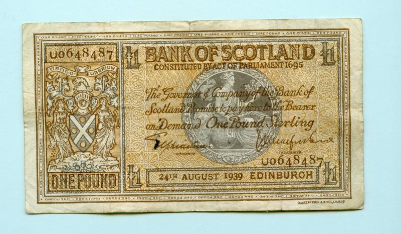 Bank of Scotland  £1 One  Pound Note Dated 24th August 1939