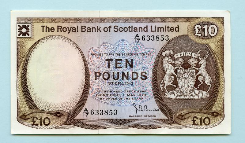 Royal Bank of Scotland  £10 Ten Pound Note Dated 1st May  1979