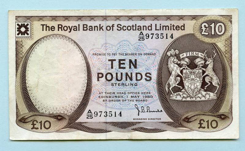 Royal Bank of Scotland  £10 Ten Pound Note Dated 1st May  1980