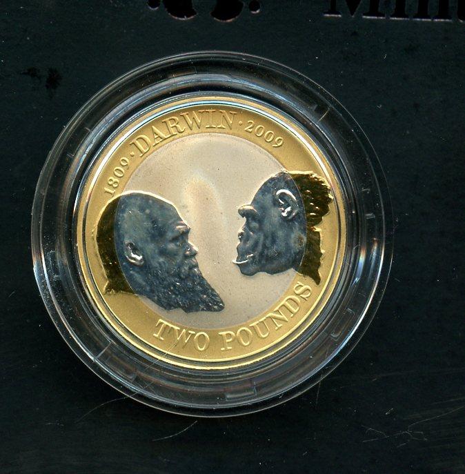 UK 2009  Charles Darwin Commemorative Silver Proof £2 Two Pound Coin